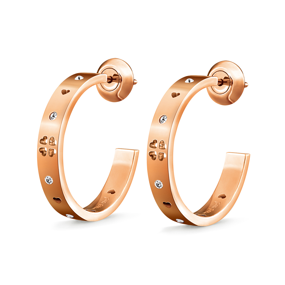 Image of  LOVE & FORTUNE ROSE GOLD CRYSTAL HEART HOOP EARRINGS  